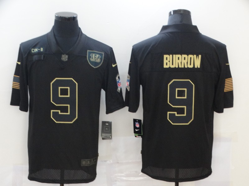 Men's Cincinnati Bengals #9 Joe Burrow 2020 Black Salute To Service Limited Stitched Jersey